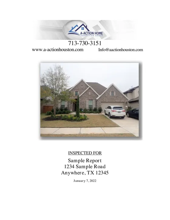 Cover of the One-year warranty inspection sample report