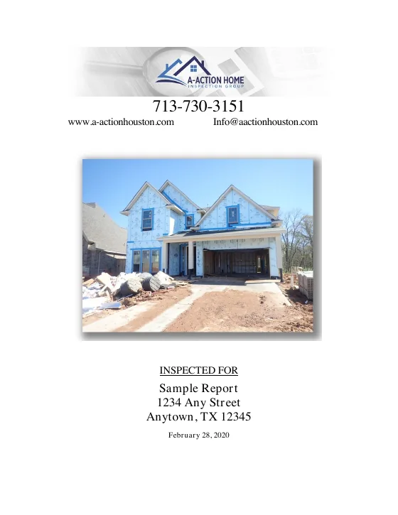 Cover of the Phase 2 inspection sample report